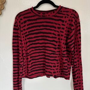 LNA Red Tiger Stripe Long Sleeve Crop Top, Cotton, XS